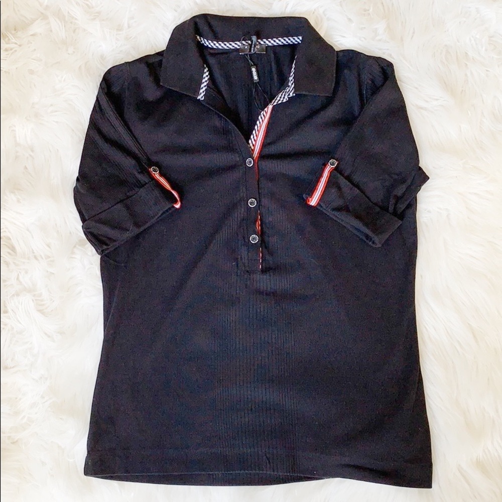 NWOT Basler Weekend black ribbed polo tee